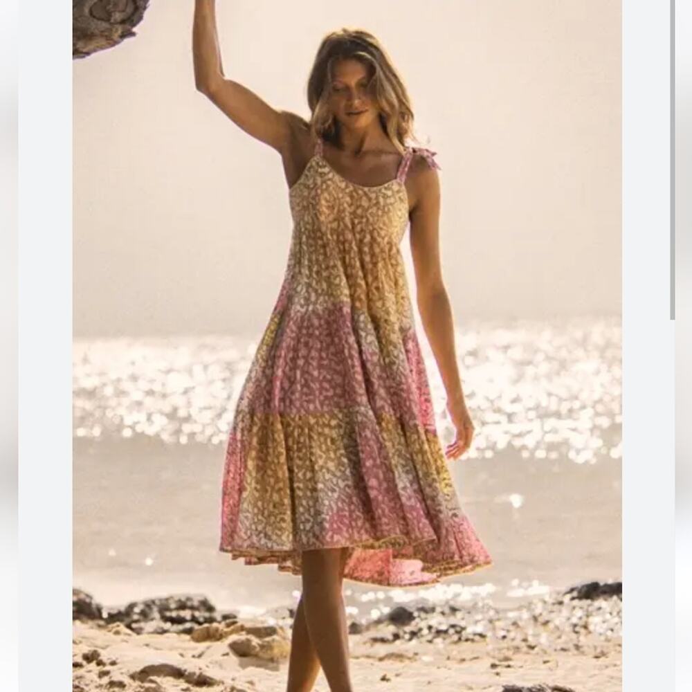 Juliet Dunn Tie Dye 70's Leopard Print Midi Sundress Boho Chic Size 3 US 8/10 - Picture 6 of 15